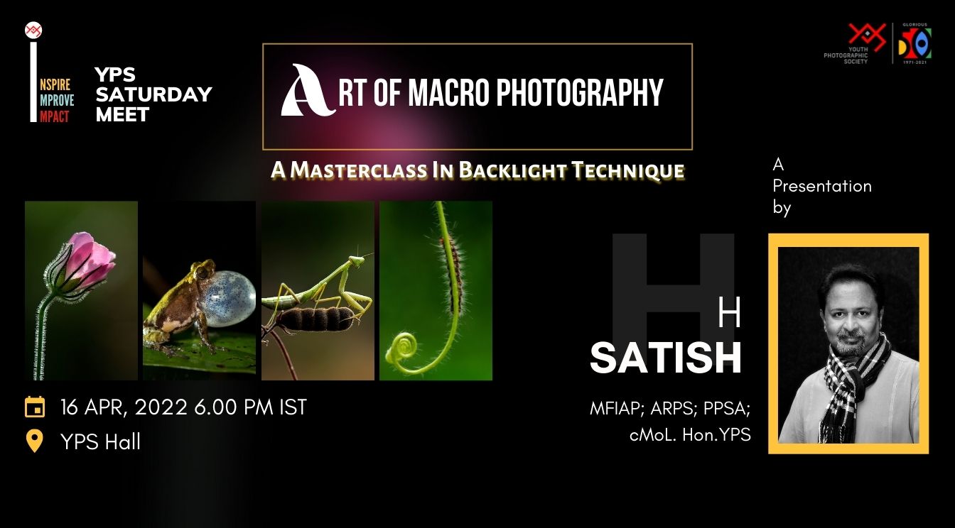 YPS Saturday Meet The Art of Macro Photography by H Satish on 16 April at YPS Hall at 6:00 PM IST